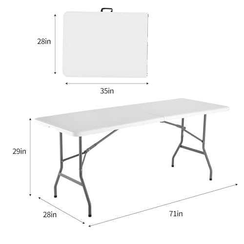 White 6 Feet Plastic Folding Table with Carrying Handle G599868