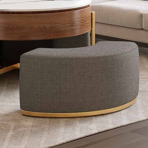 32" Round Lift Top Marble Coffee Table Set with Hidden Storage & Nesting Ottomans H823540