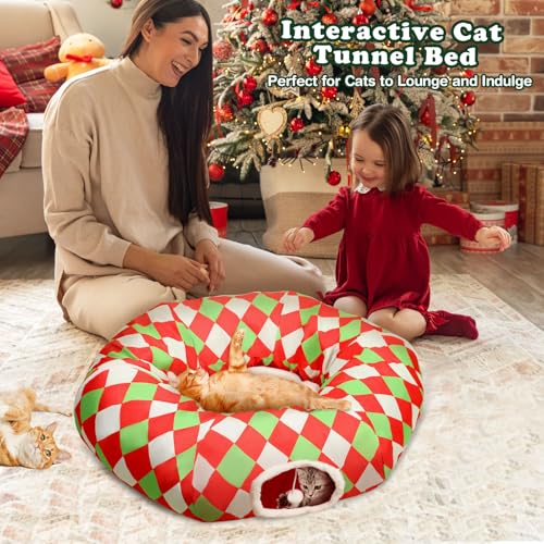 Cat Tunnel Bed with Soft Cushion & Hanging Ball Toy B5284