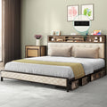 Queen Size Beige Metal Bed Frame with Storage Headboard R817896