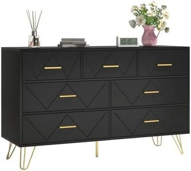 White 7 Drawer Dresser with Metal Handles N9021