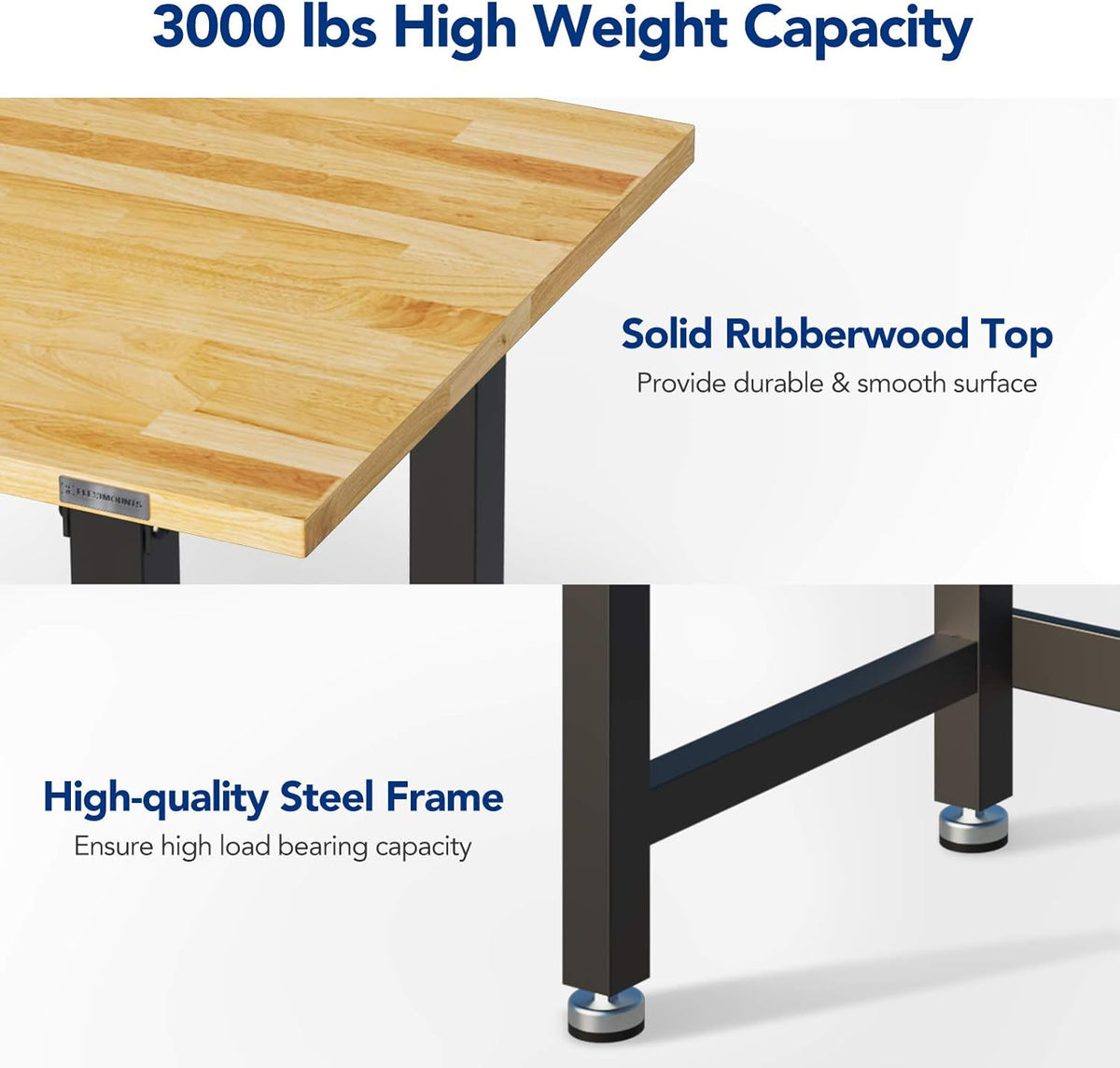 Work Bench with Drawer 3000-lb Capacity 48"x 24" Wood Top Steel Frame S334
