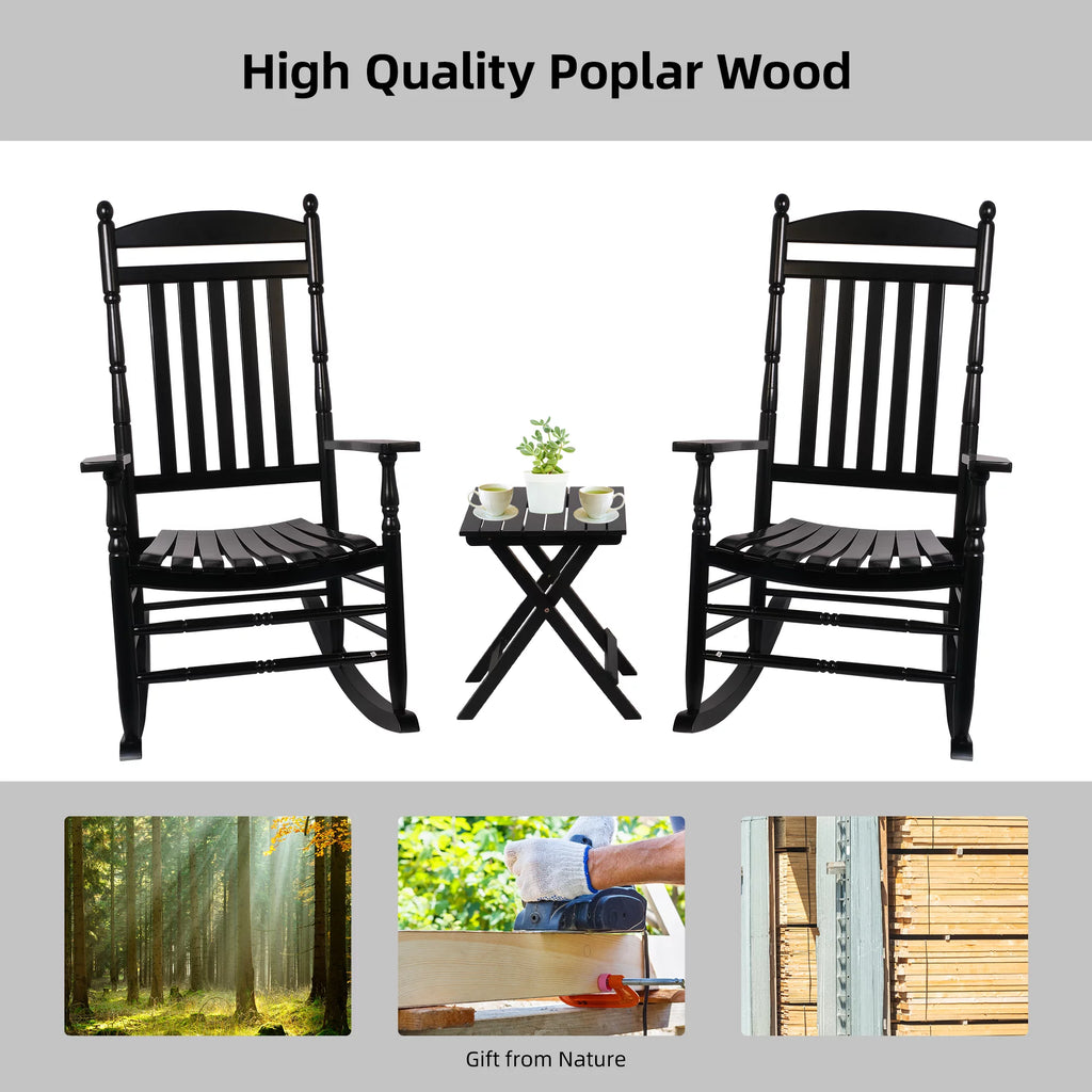 Set of 2 Black Oversized Wood Outdoor Rocking Chairs B222275