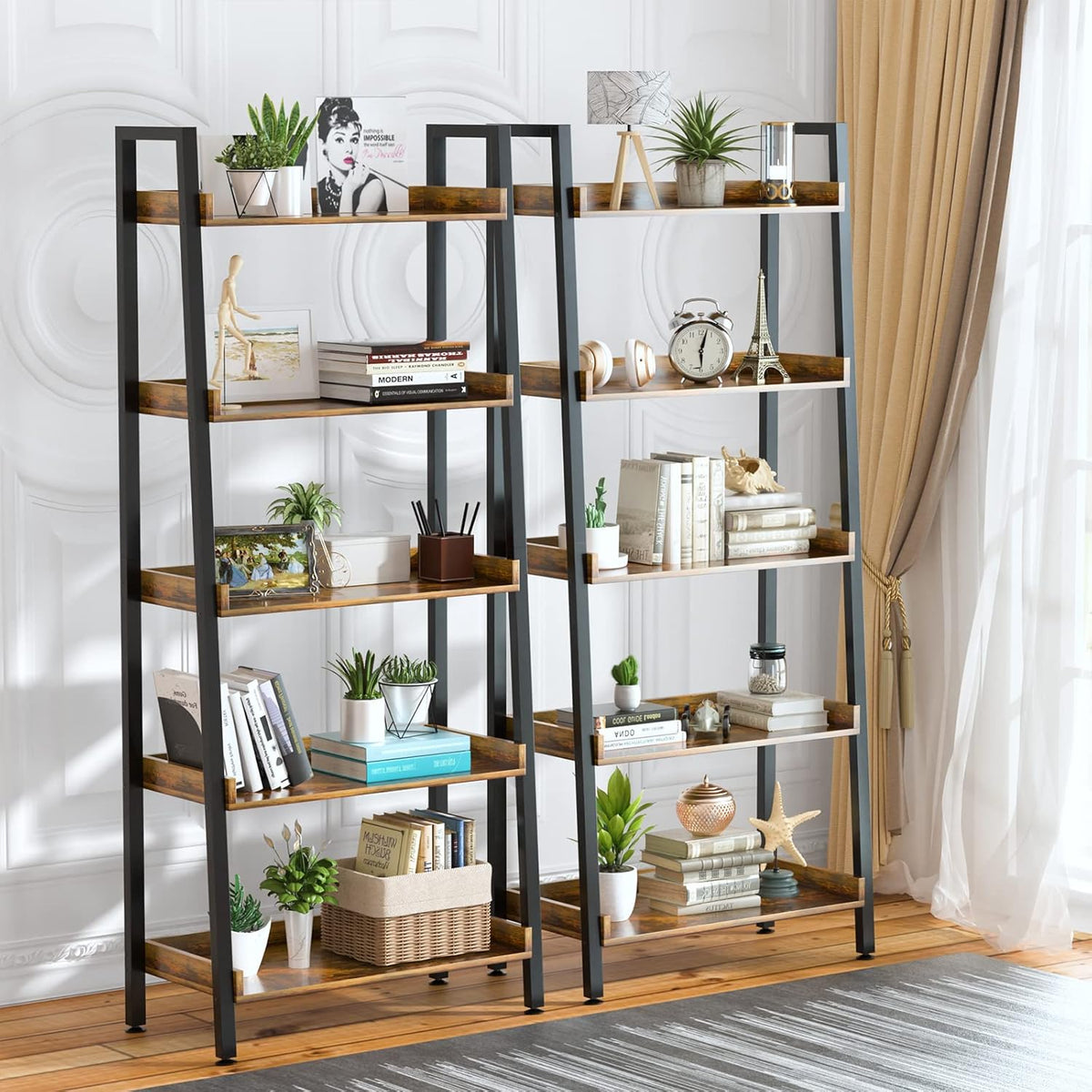 Adjustable Wood and Metal Bookshelf C2066