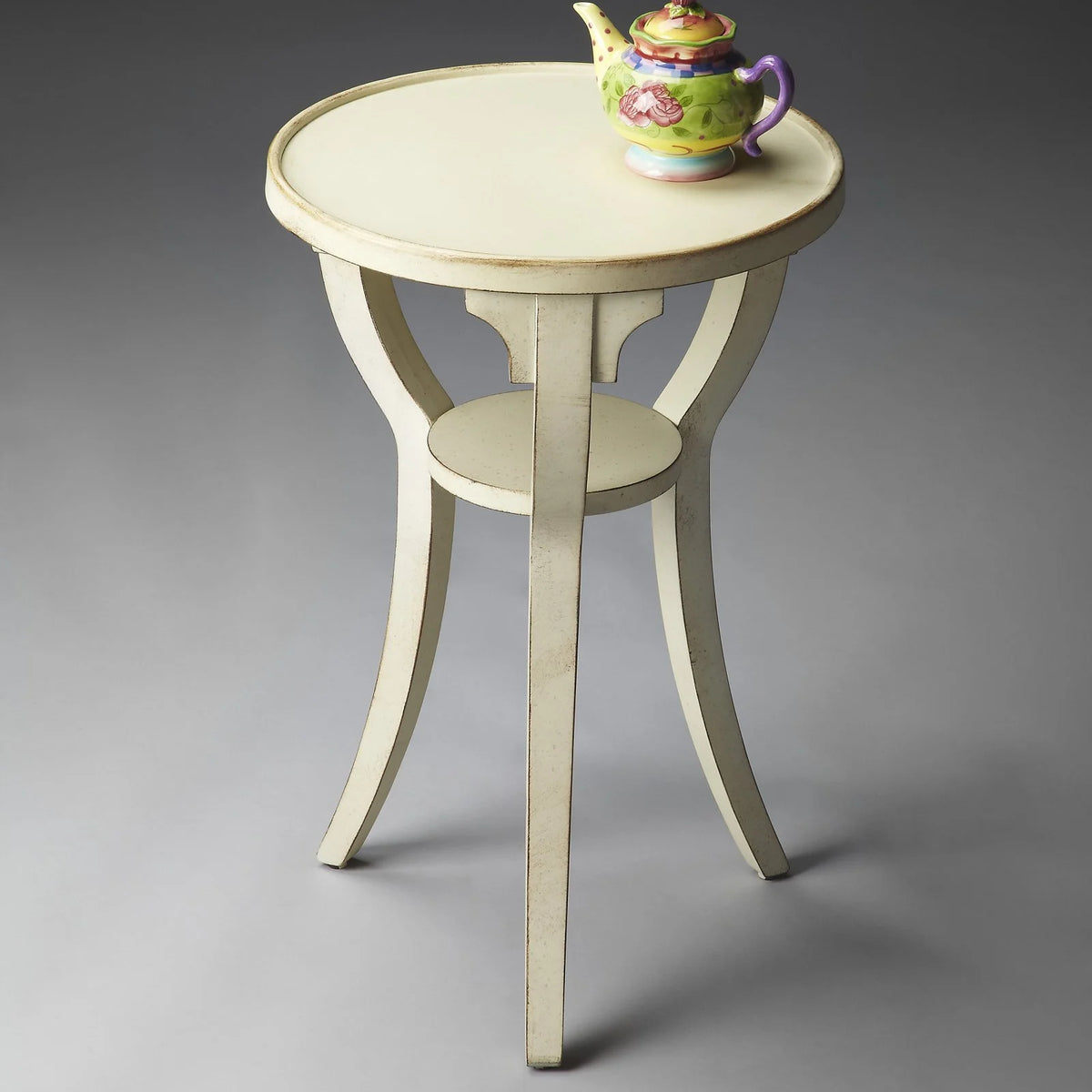 White Wood Round Accent Table R330099