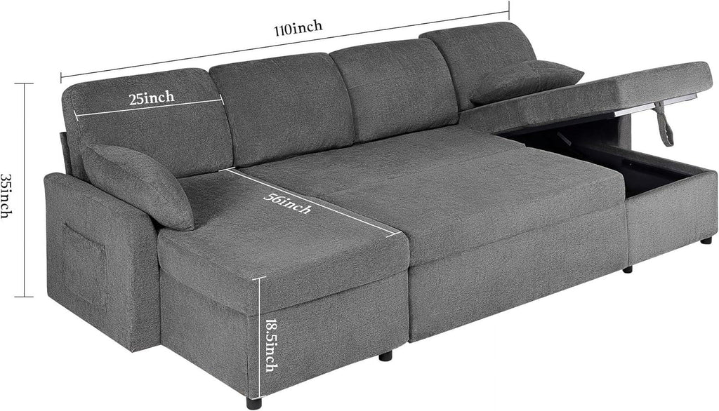 White Sherpa Sleeper Sofa with Storage Chaise D45253
