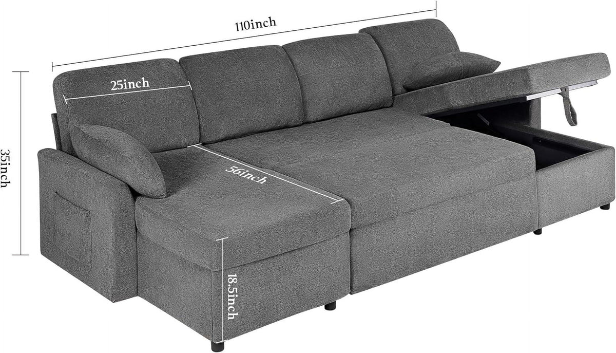 White Sherpa Sleeper Sofa with Storage Chaise D45253