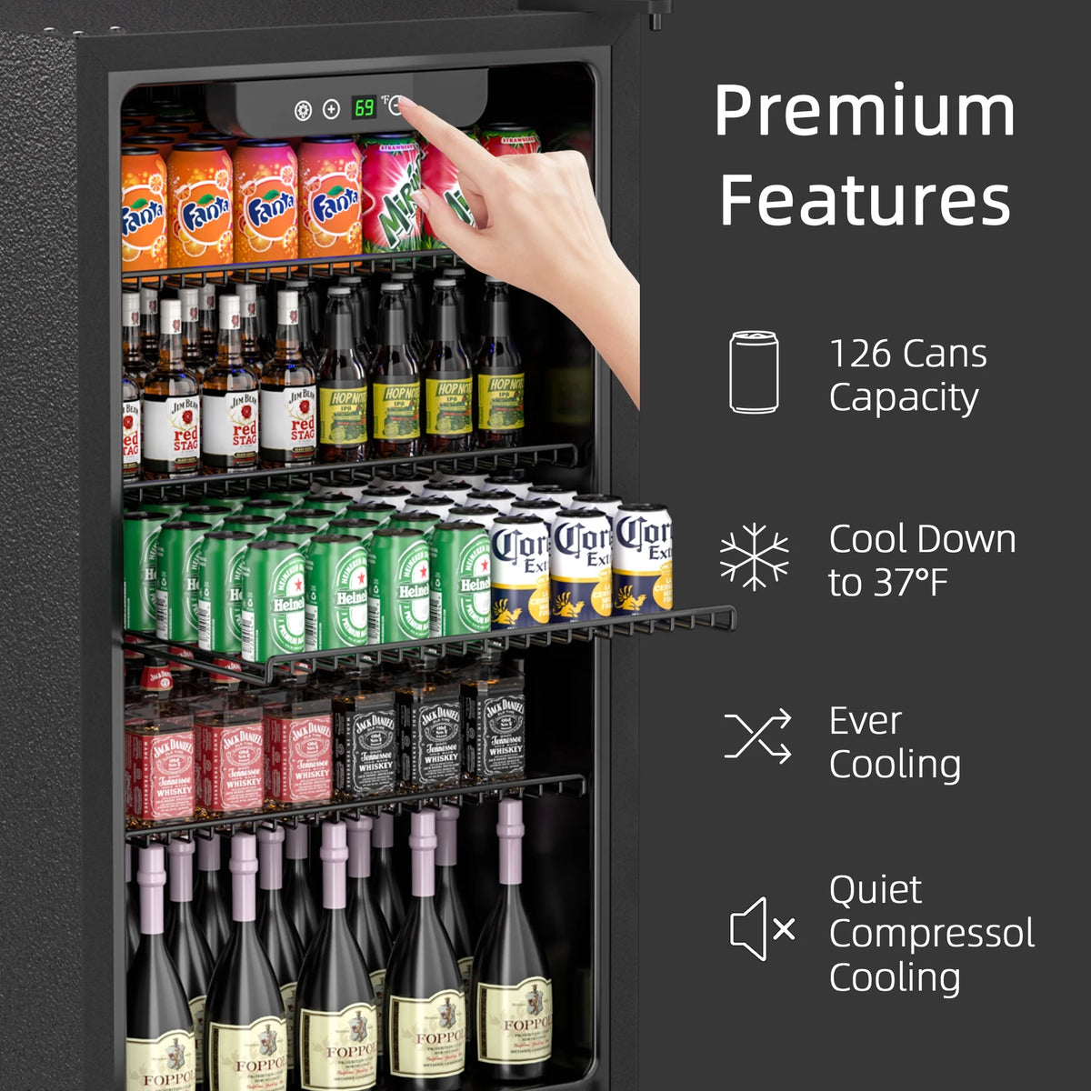 Compact Freestanding Beverage Refrigerator with Glass Front Door B308