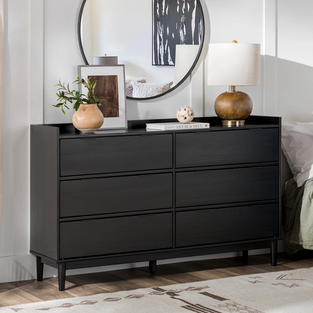 Black 6-Drawer Solid Wood Dresser W7645