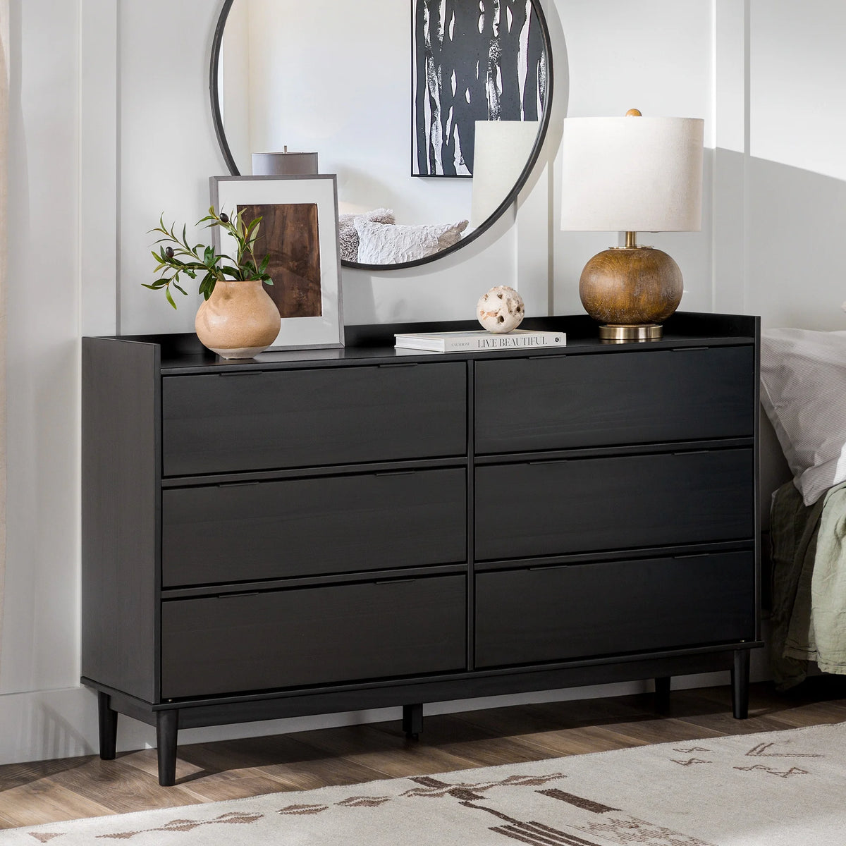 Black 6-Drawer Solid Wood Dresser W7645