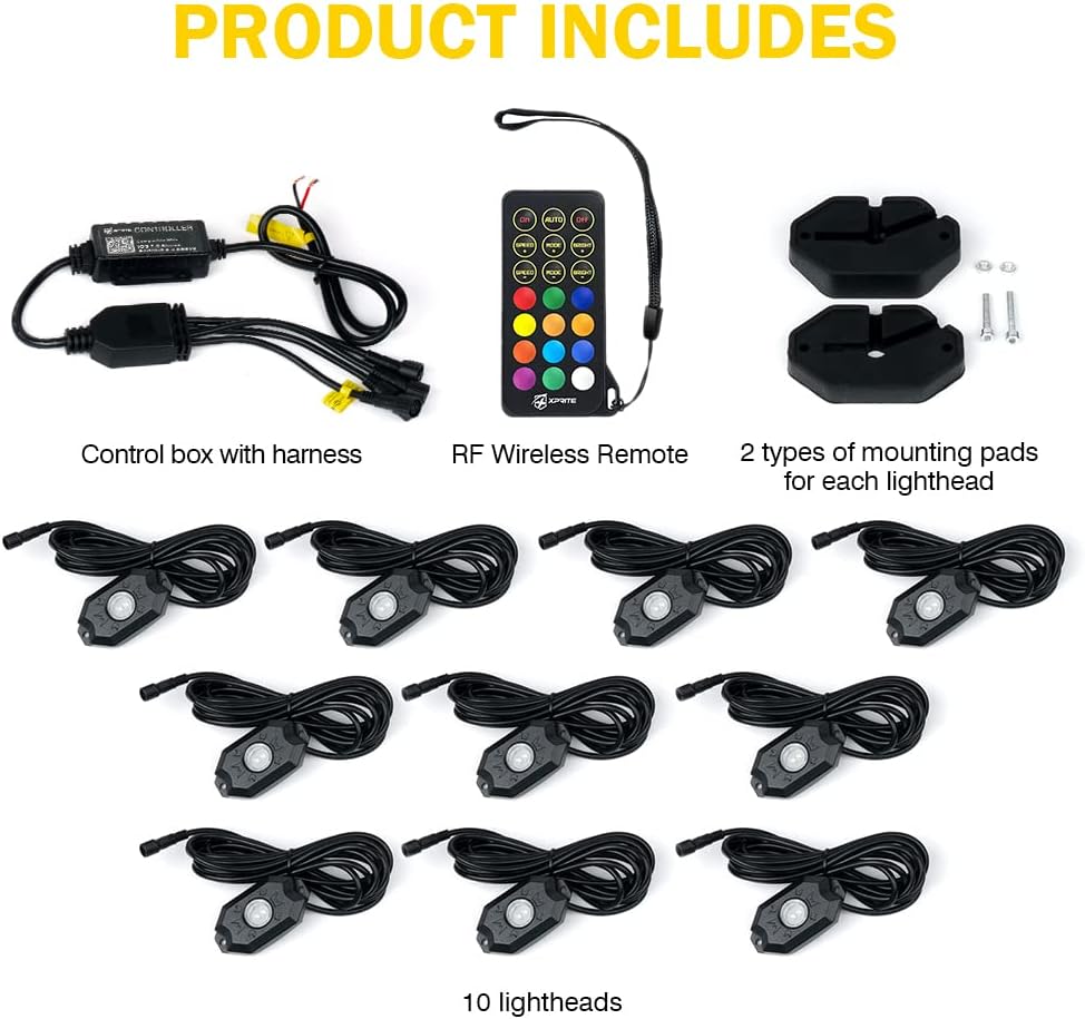 RGBW LED Rock Lights Kit with Bluetooth Remote, 10 Pods L58253