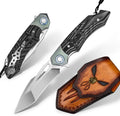 Folding Pocket Knife with 3.5in D2 Steel Blade, G10 Titanium Handle, Liner Lock, Clip and Sheath V64467