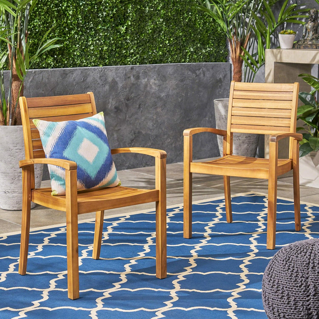 Acacia Wood Outdoor Dining Chairs Set of 2 U38895