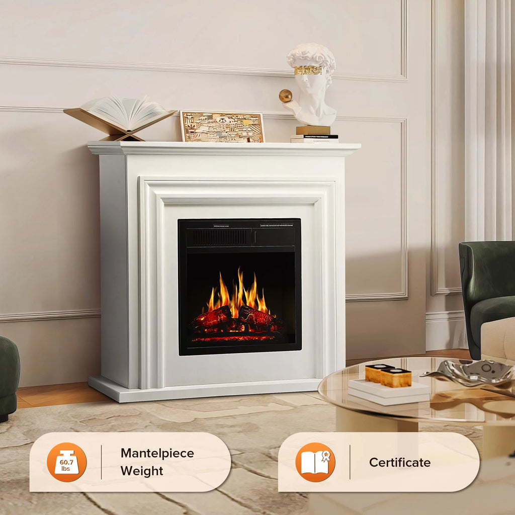 36" Freestanding Electric Fireplace with White Mantel V575637