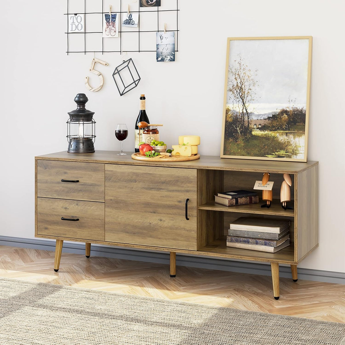 Mid Century Modern Wood TV Stand with Sliding Door R397735