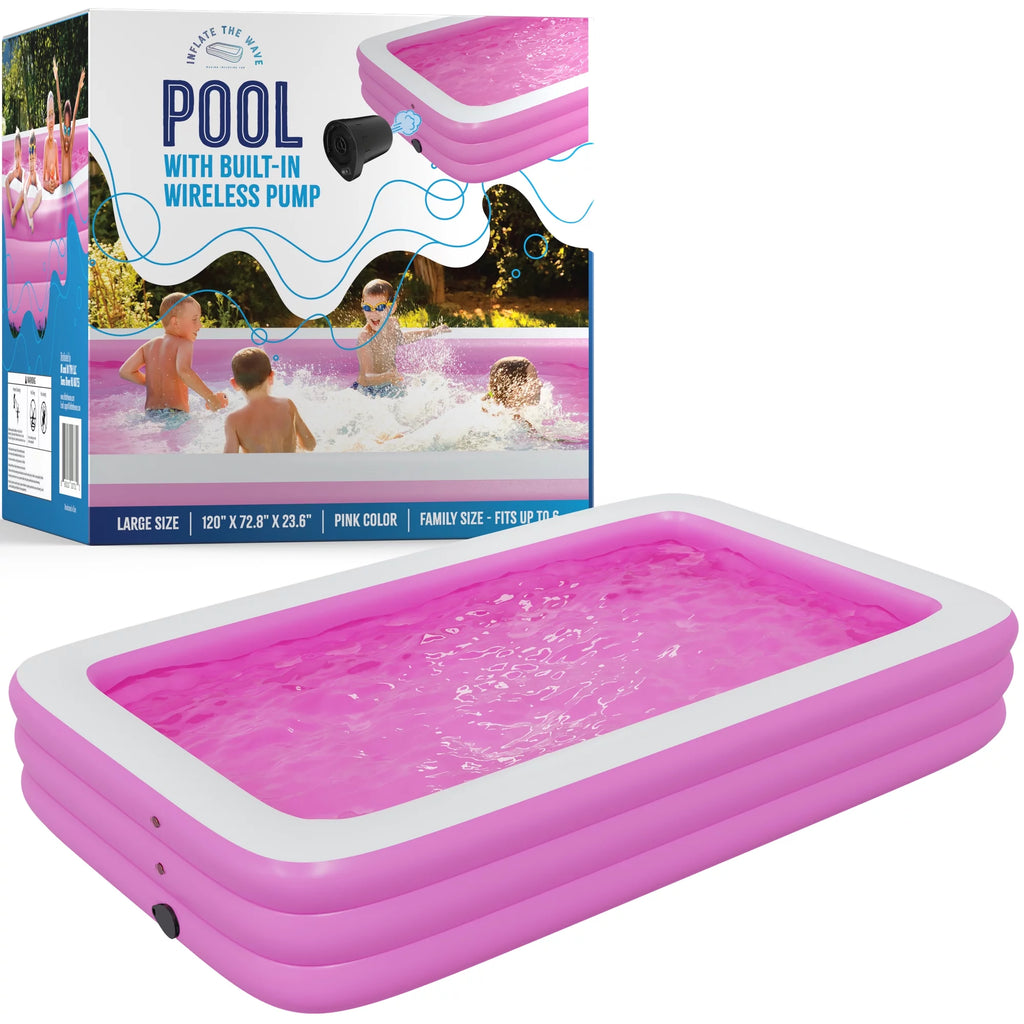 Inflatable Swimming Pool with Built-in Air Pump Pink Large L494
