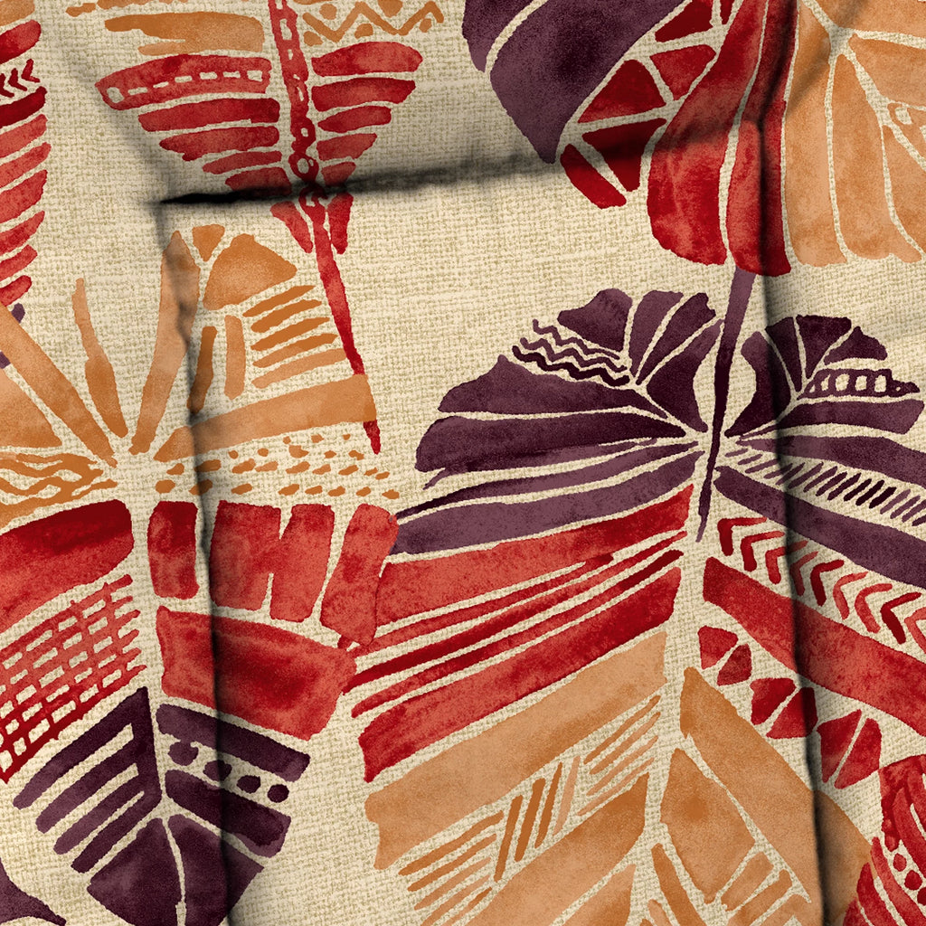 Beige Leaves Rectangular Outdoor Chair Cushion with Ties U148