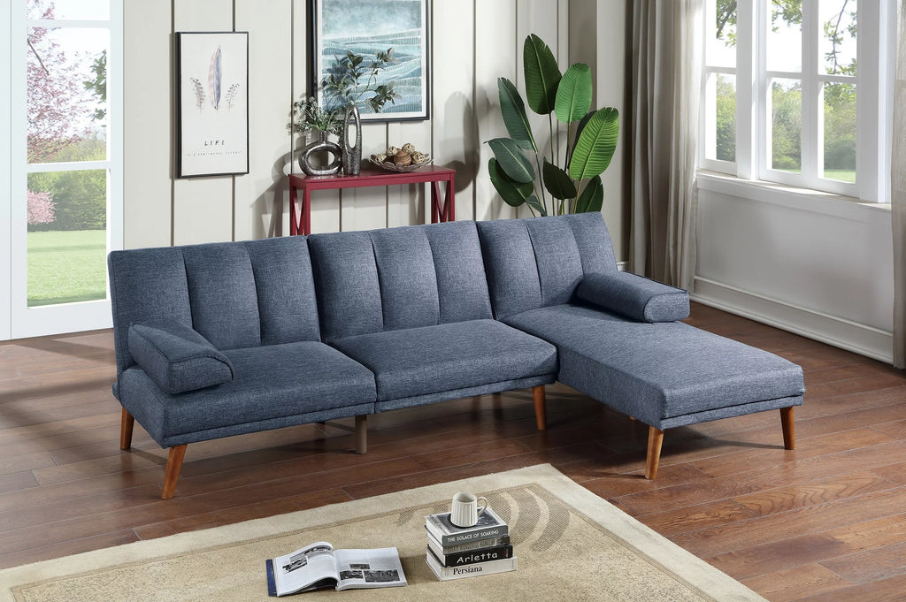 Navy Polyfiber Sectional Sofa with Chaise Y96837