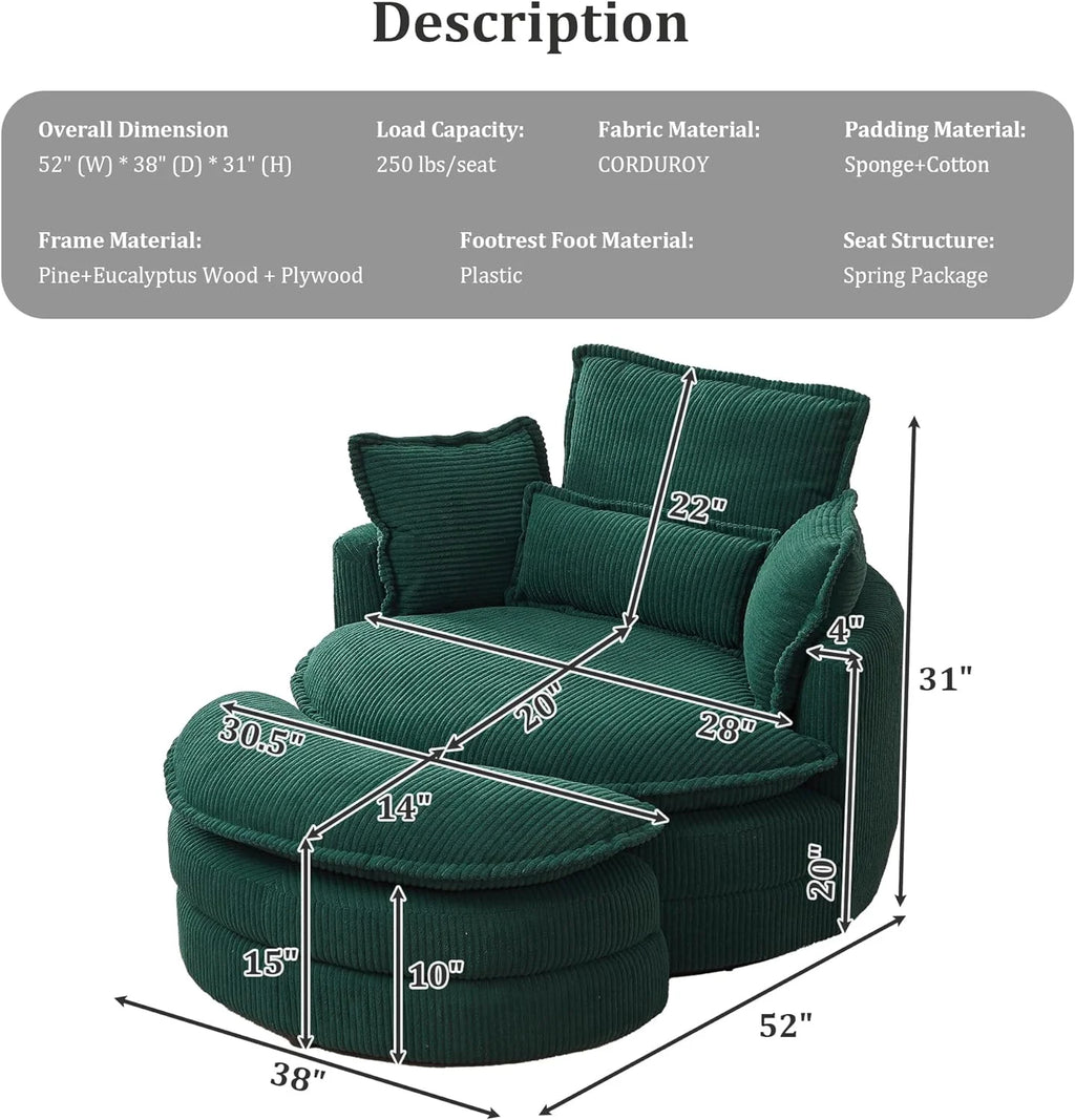 Beige Corduroy Tufted Swivel Accent Chair with Ottoman O364217