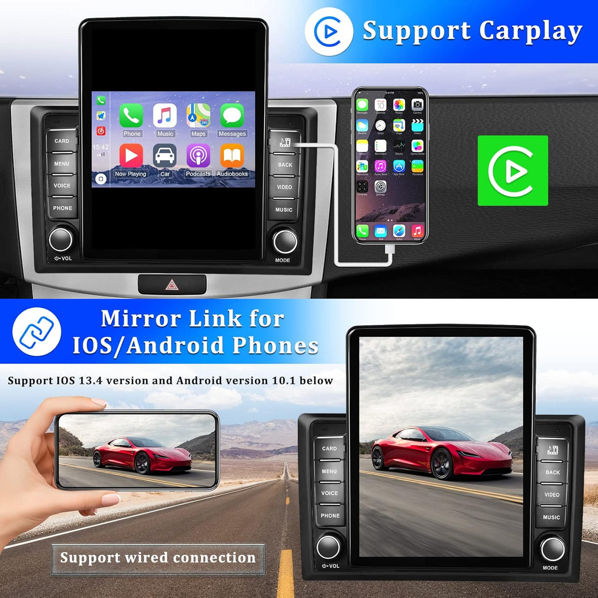 Double Din Car Stereo with Bluetooth and Backup Camera O7872