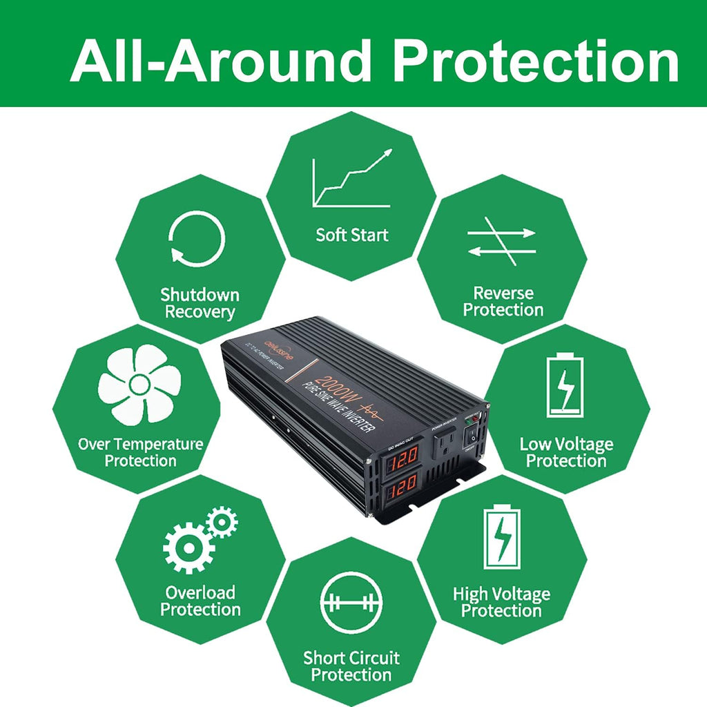 2000W Pure Sine Wave Power Inverter 12v dc to ac 110v 120v J689731