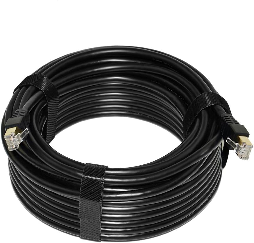 Cat7 Ethernet Cable 300ft Outdoor Shielded UV Resistant Waterproof Buried-able Network Cord 10 Gigabit 600MHz Triple Shielded (SFTP) with OFC H46355