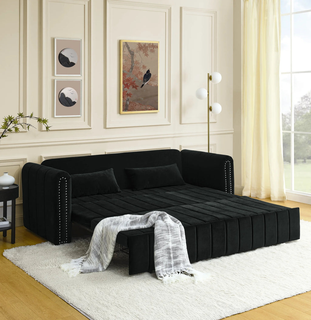 Black 3-in-1 Convertible Sleeper Sofa Bed with Two Drawers and Two Pillows P355530
