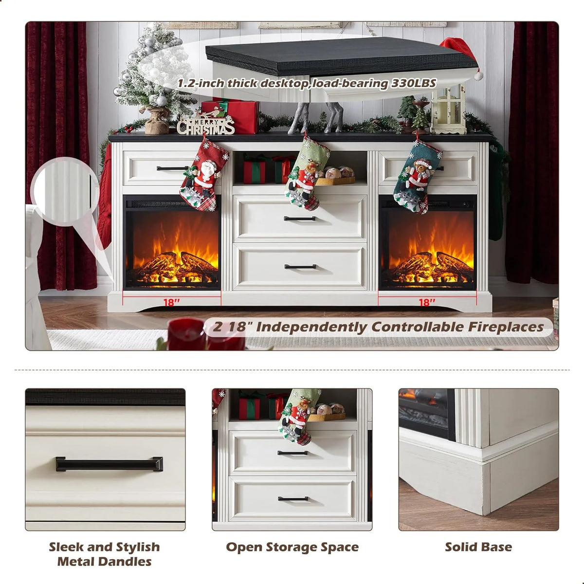 White Fireplace TV Stand with 4 Drawers A166799