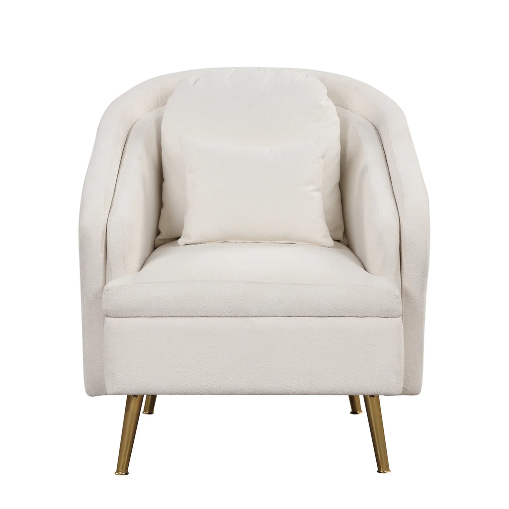White Velvet Barrel Accent Chair with Pillow R655573