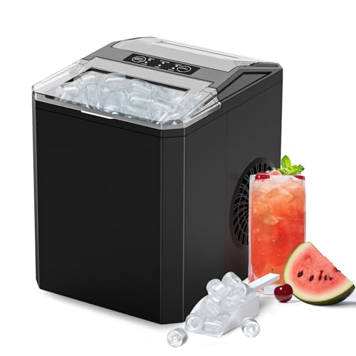 Countertop Ice Maker, 9 Cubes in 6 Mins, 26lbs in 24Hrs, 2 Sizes of Bullet Ice, Auto-Cleaning, Portable Ice Machine with Handle, Basket and Scoop I985794