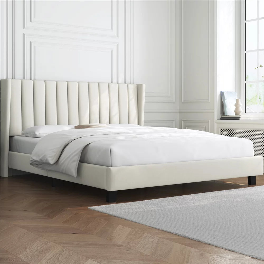 Queen Platform Bed with Upholstered Headboard D879558