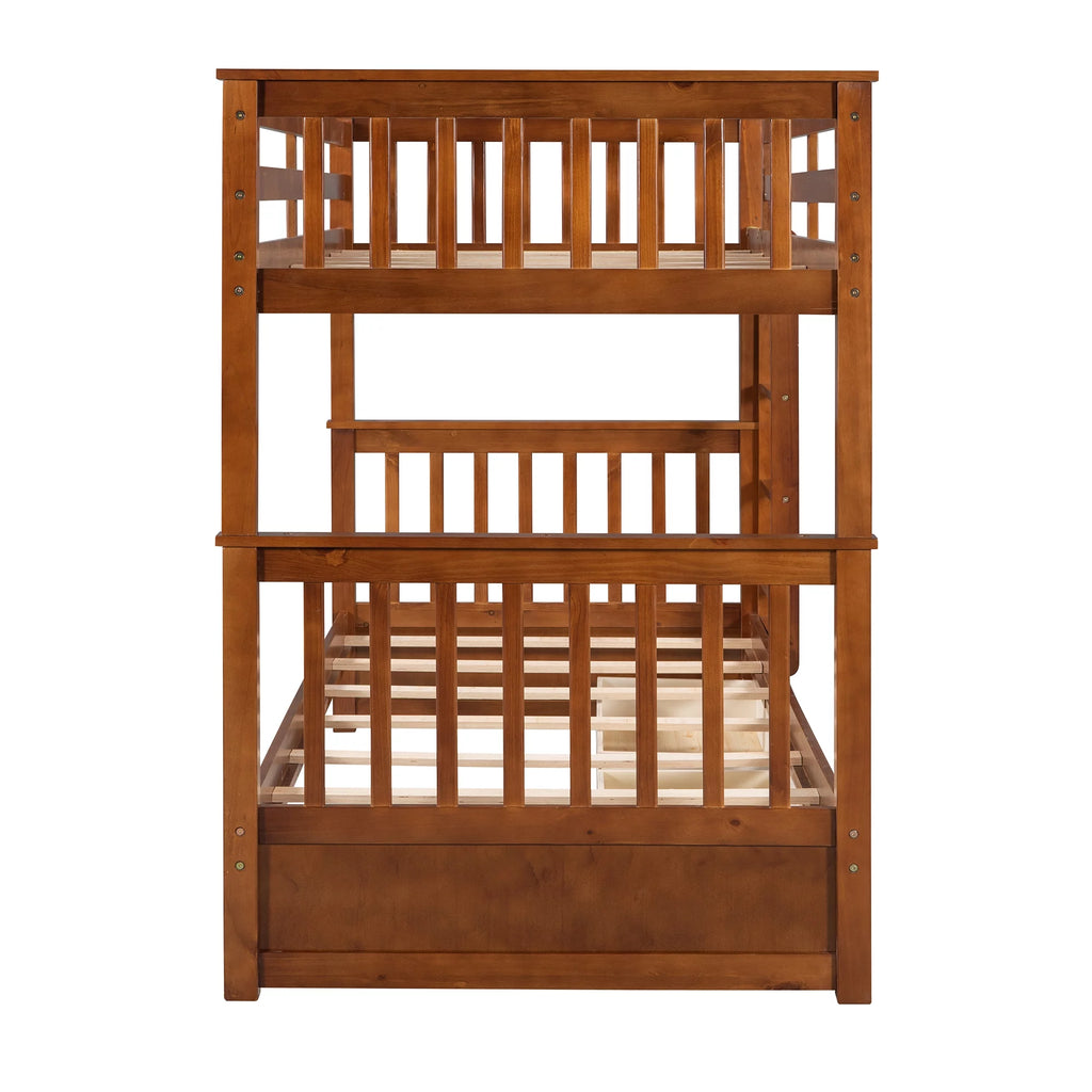 Solid Wood Twin Over Twin Bunk Beds with Storage Drawers F327