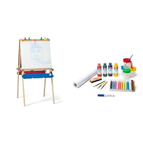Wooden Double-Sided Art Easel with Dry-Erase Board, Chalkboard & Paper Roller Z407291