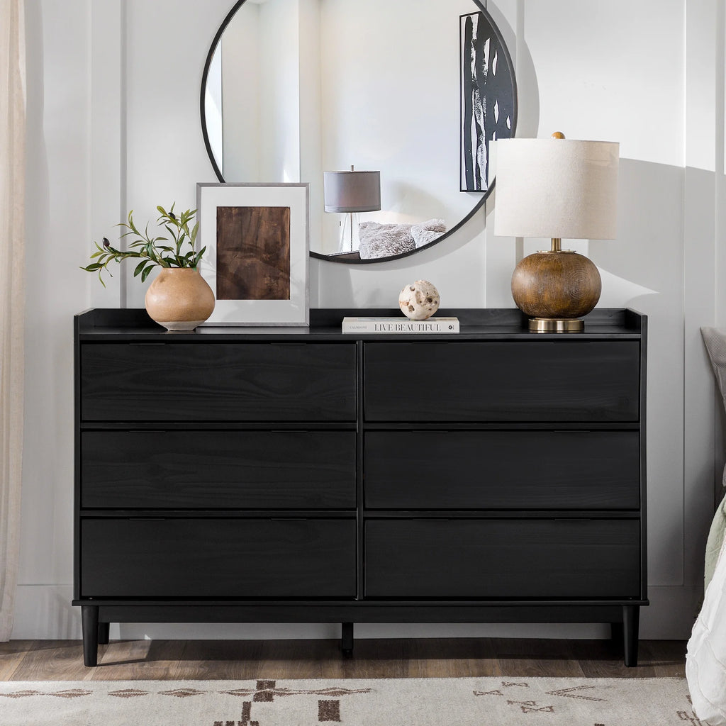 Black 6-Drawer Solid Wood Dresser W7645