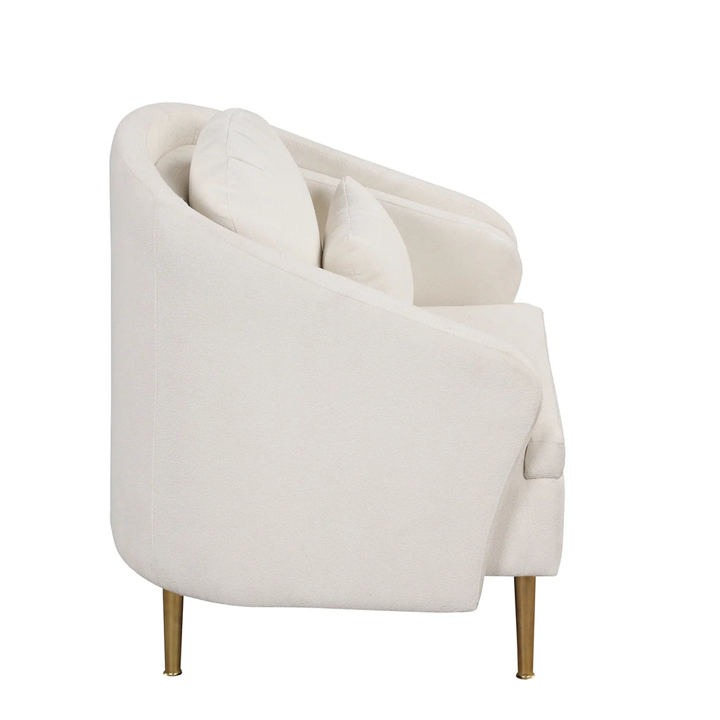 White Velvet Barrel Accent Chair with Pillow R655573