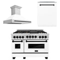 48 In. Gas Range, Range Hood, Dishwasher in White Matte with Matte Black Accents L41282