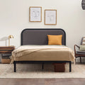 Queen Cream Metal Platform Bed with Upholstered Headboard U19636