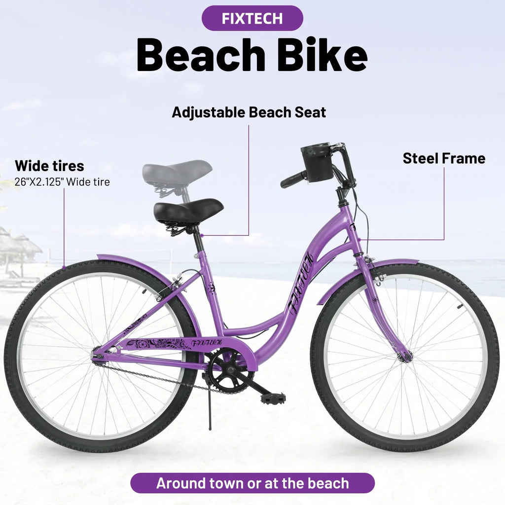 White 26 inch 7 Speed Foldable Cruiser Bike with Basket P1367