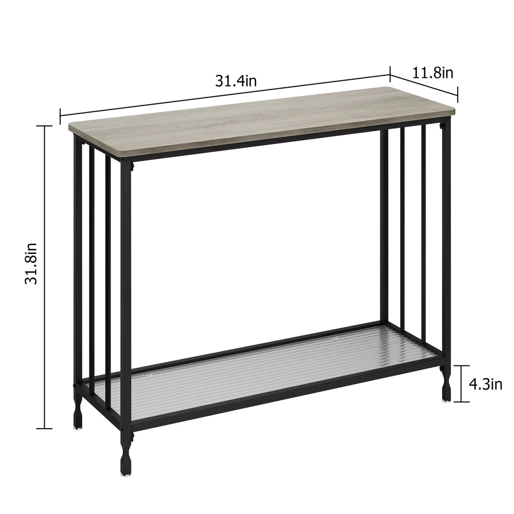 Gray Console Table with Glass Shelf and Metal Frame F373218