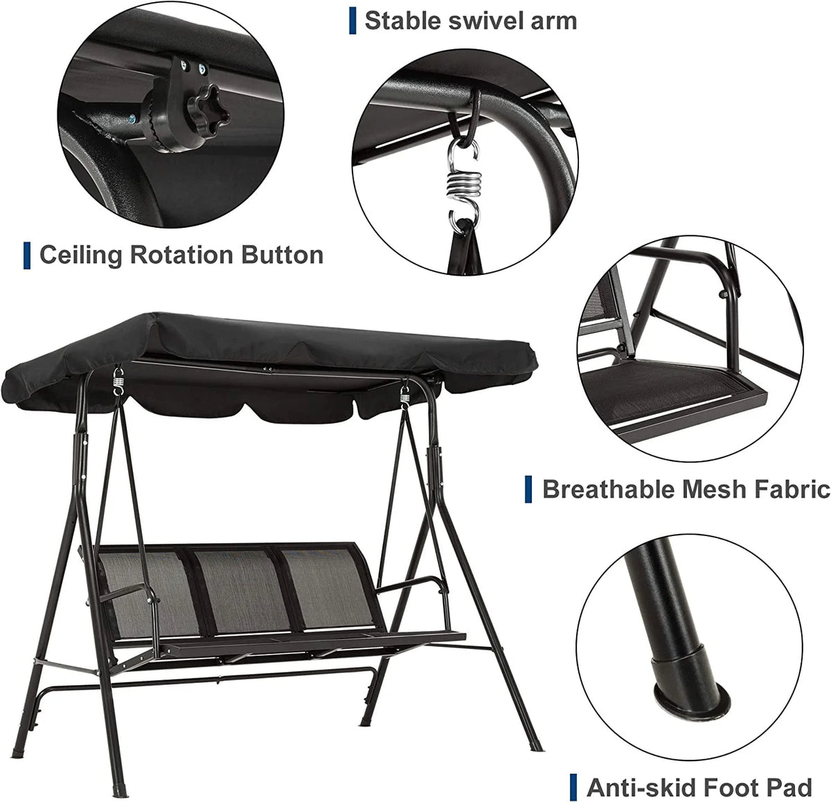 Dark Grey 3-Person Canopy Swing Chair M425861