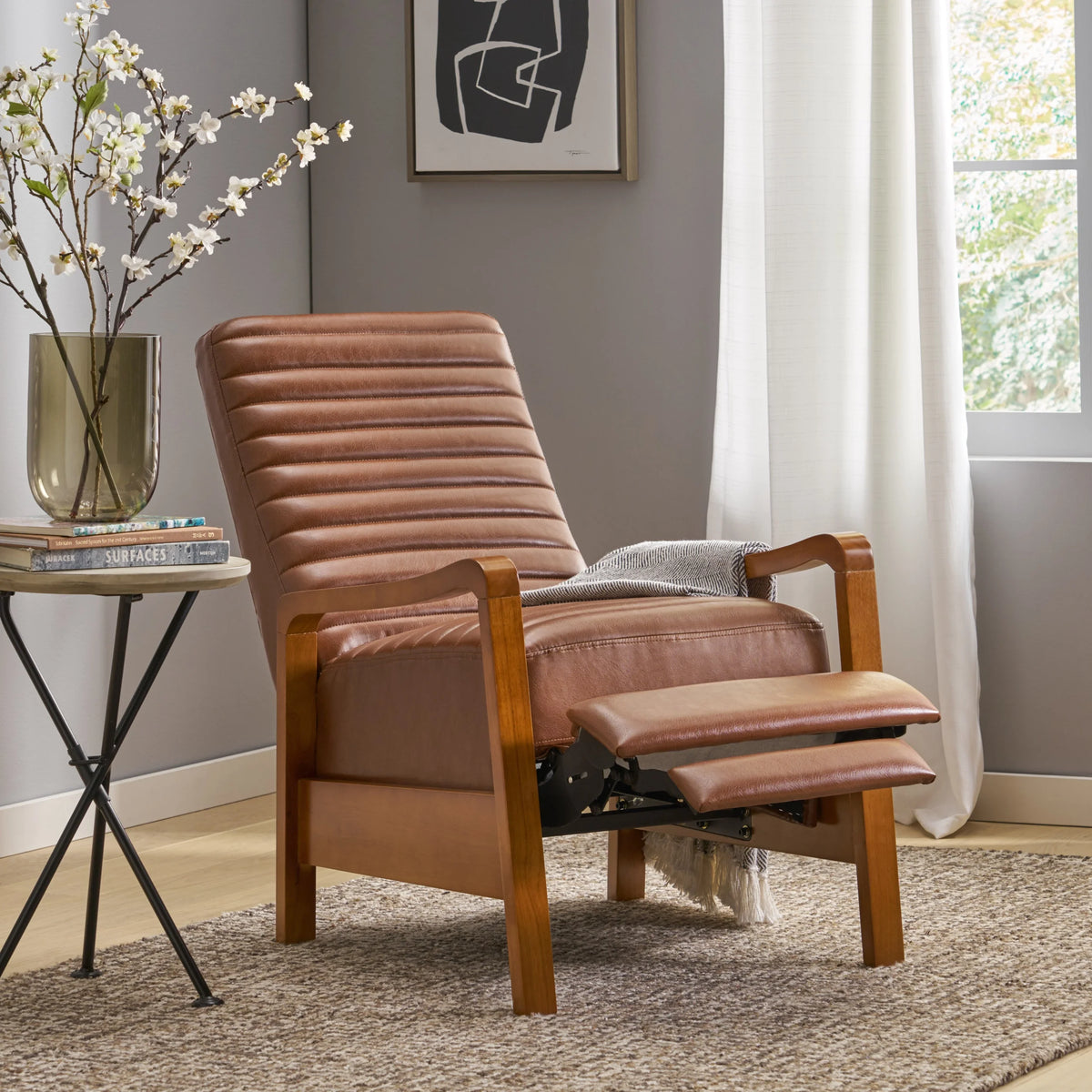 Cognac Brown Faux Leather Recliner G45278