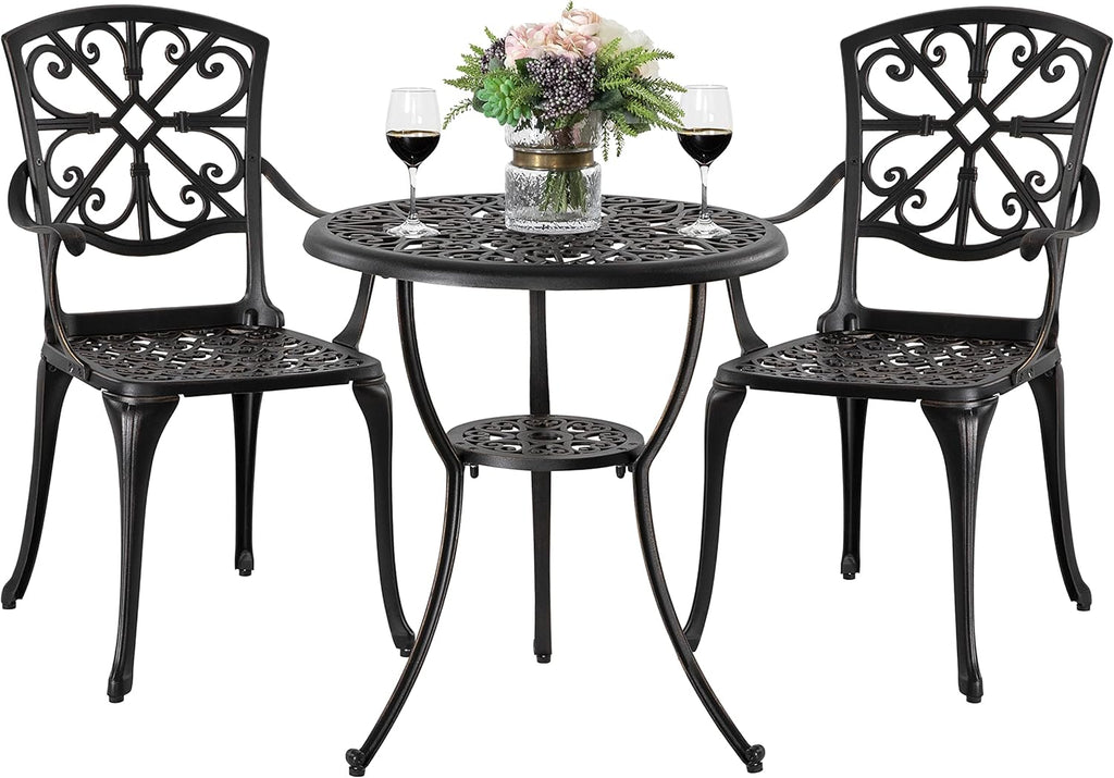 3 Piece Cast Aluminum Bistro Table and Chairs Set S19446