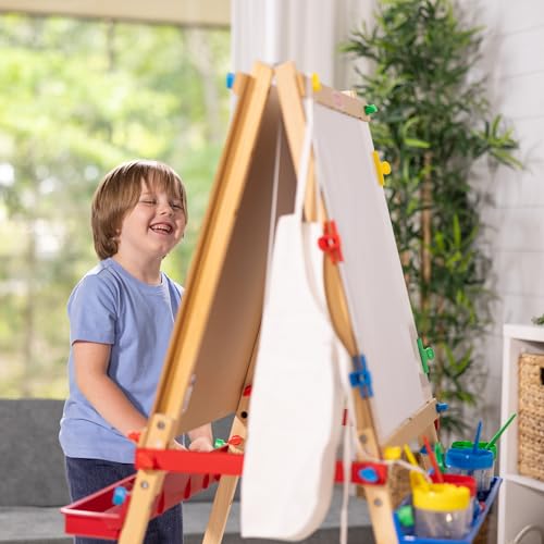 Wooden Double-Sided Art Easel with Dry-Erase Board, Chalkboard & Paper Roller Z407291