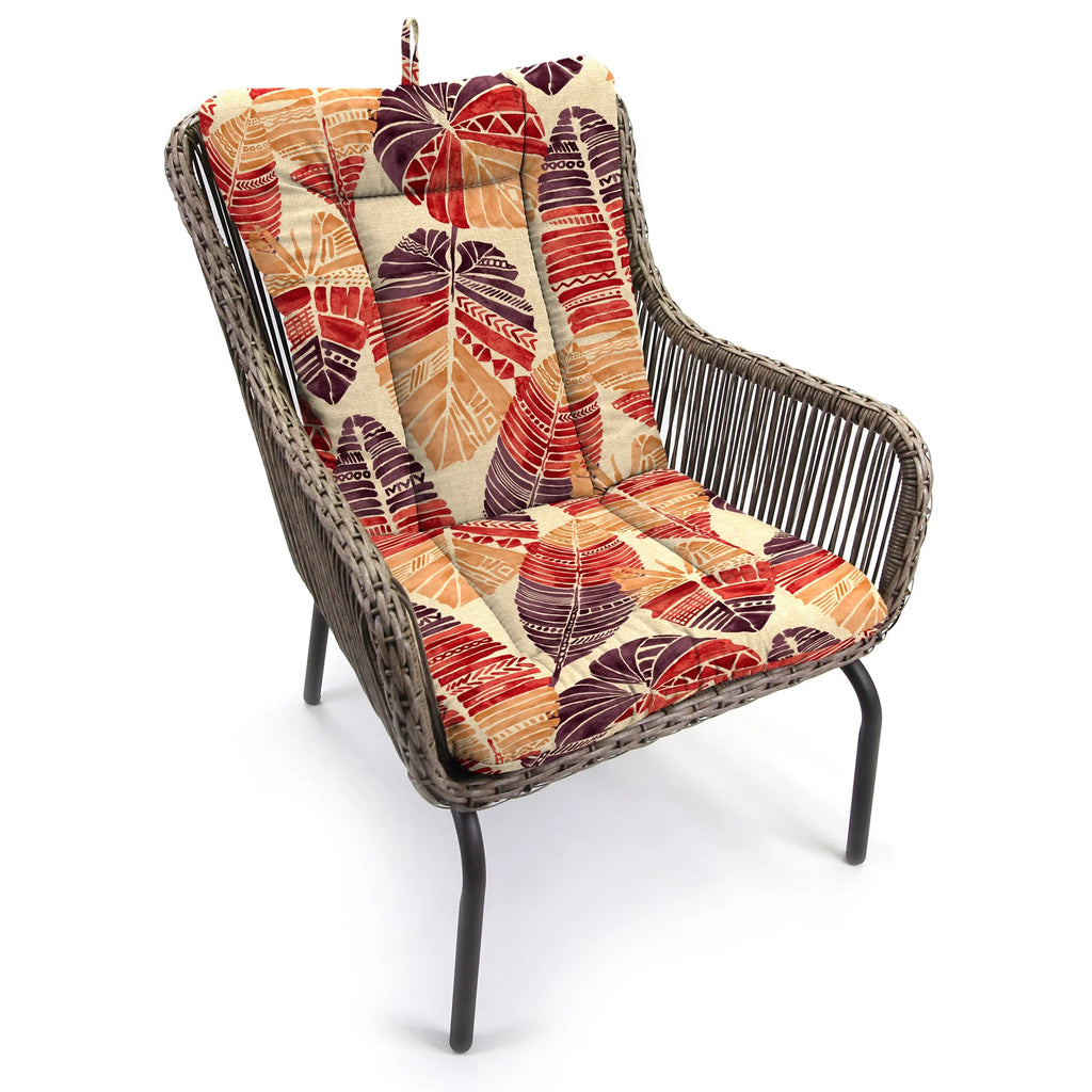 Beige Leaves Rectangular Outdoor Chair Cushion with Ties U148