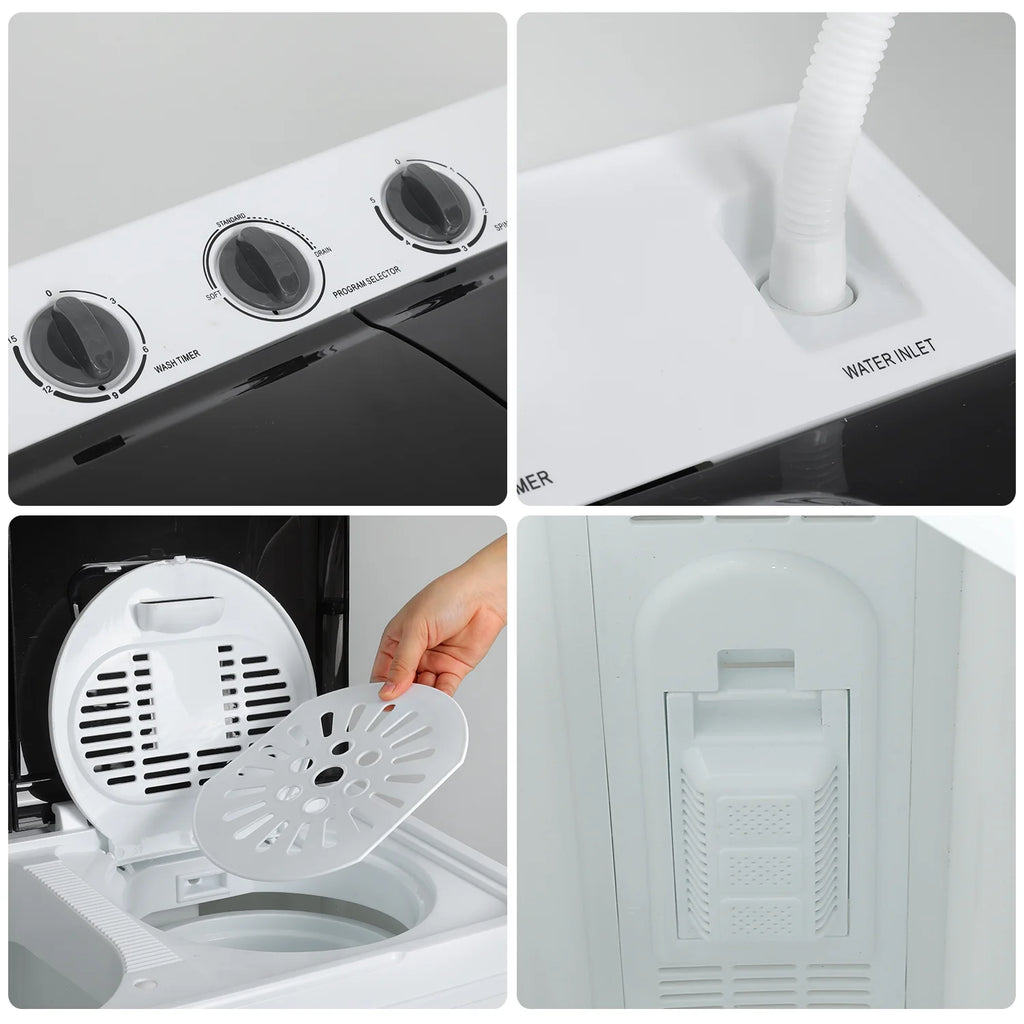 Portable 30lbs Twin Tub Washer and Dryer Combo with Drain Pump, Black G406129