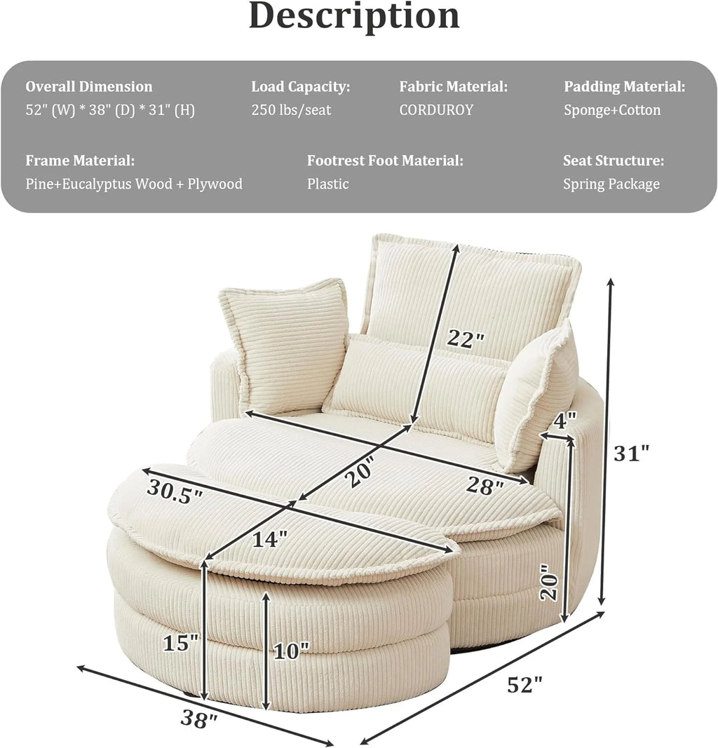 Beige Corduroy Tufted Swivel Accent Chair with Ottoman O364217