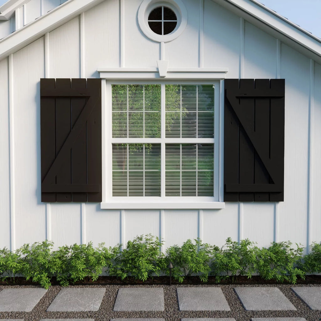 Primed Tan Faux Wood Shutters J58609