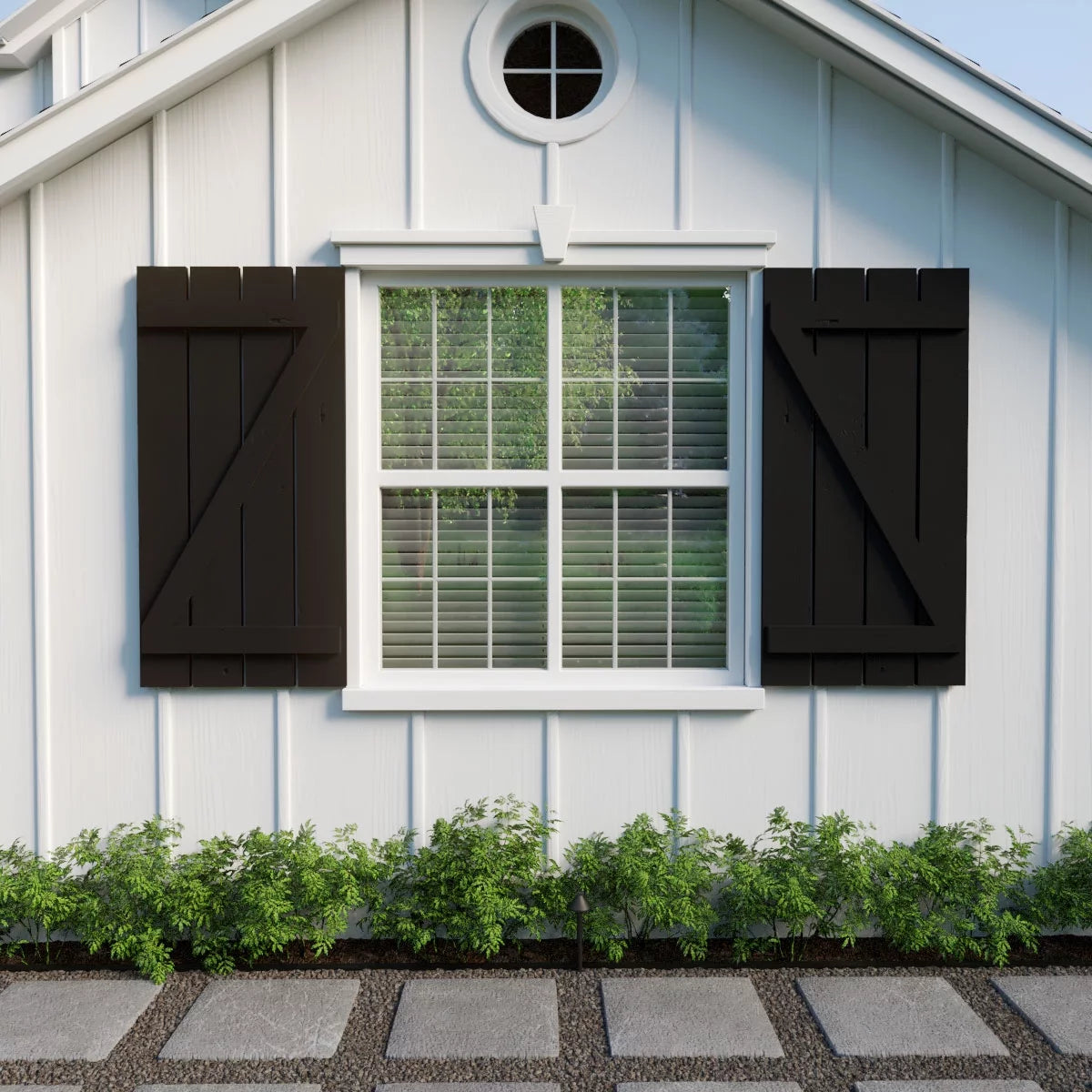 Primed Tan Faux Wood Shutters J58609