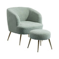 Wide Modern Wool Accent Armchair With Ottoman & Gold Leg P281