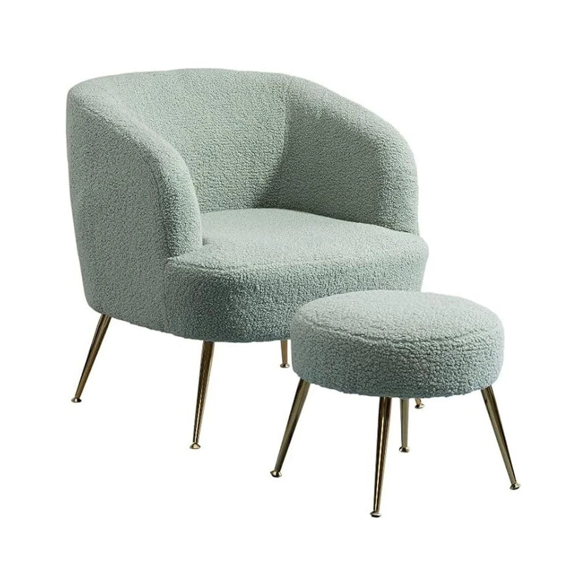 Wide Modern Wool Accent Armchair With Ottoman & Gold Leg P281